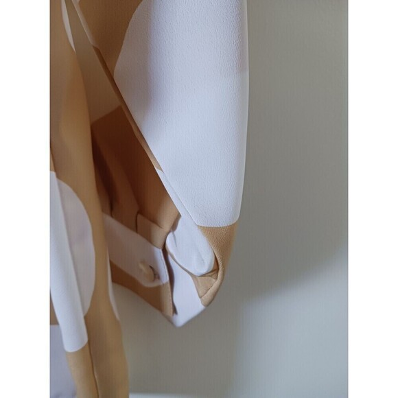 Vintage Klassy Blouse Top Polka Dot Long Sleeve Button Up Mustard White S - Picture 4 of 5